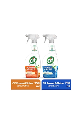 Cif Sprey Temizleyici Power Shine Sprey Banyo 750 ML + Cif Sprey Mutfak 750 ML