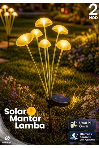 2 Adet Dekoratif Mantar Görünümlü 6lı Solar Led Lamba Güneş Enerjilli Su Geçirmez Bahçe Aydınlatma