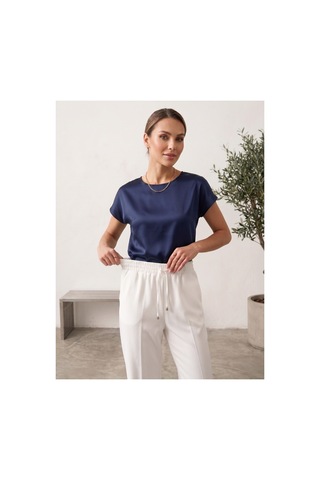 Milera Beyaz Beli Lastikli Bağcıklı Rahat Klasik/havuç Kesim Yüksek Bel Double Kumaş Pantolon Beyaz - 884222785 Beyaz