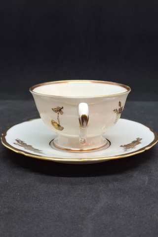 Gold Tone Floral Porselen Kahve Fincanı 60 Ml Krem