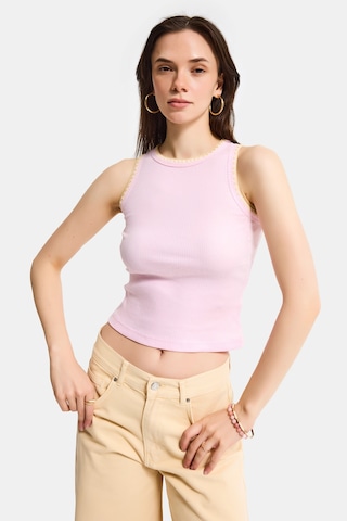 Kadın Pembe S6-98 Crop Fit Süper Elastan Sarı İşlemeli Body