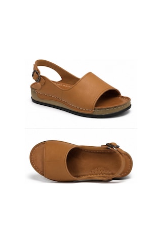 N Napa Shoe Np.306.taba Napa Shoe Hakiki Deri Kadın Sandalet Ayarlanabilir Tokalı Günlük Konfor Sandalet Taba