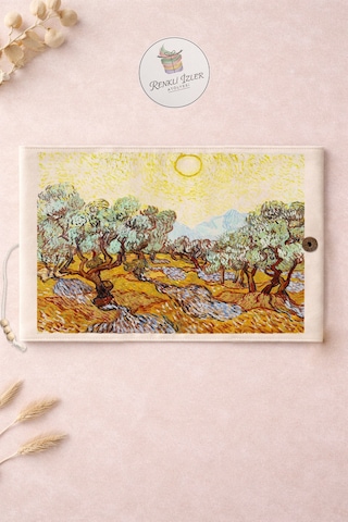 Kitap Kılıfı Ve Metal Kitap Ayracı Seti Van Gogh Zeytin Ağaçları