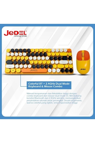Jedel Kablosuz Daktilo Tuşlu Renkli Klavye Mouse Seti 84 Tuşlu Klavye 1600fpı Mouse
