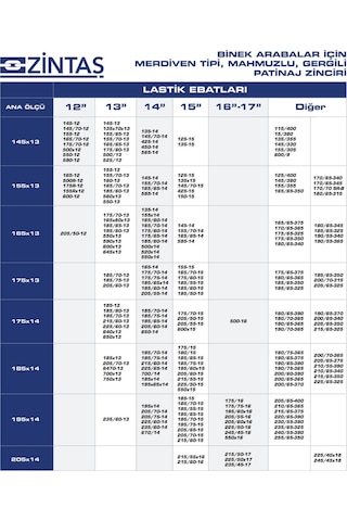 Zintaş 195x14 Binek Araçlar İçin Merdiven Tipi Mahmuzlu Patinaj Zinciri