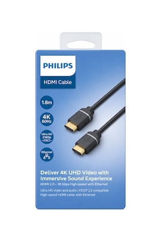 Philips Swv5610g/00 Hdmı 2.0 Kablo 1.5 Metre 4k 60hz 18gbps Arc 3d Ethernet Altın Uçlu