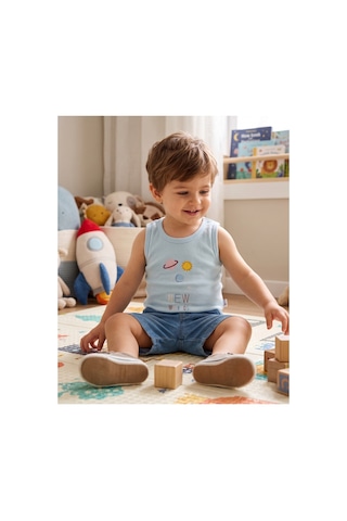 Mother Love %100 Organik Pamuk 2'li Atlet Body 0-36 Ay Mavi