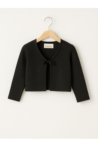 Kız Çocuk Mevsimlik Örme Bağlamalı Hırka-16070 Siyah