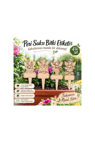 Arliadesign 4 Lü Peri Figürlü Ahşap Saksı Bitki Etiketi 13x30 Cm 3 Mm Mdf Bahçe Ve Çiçek Süsü