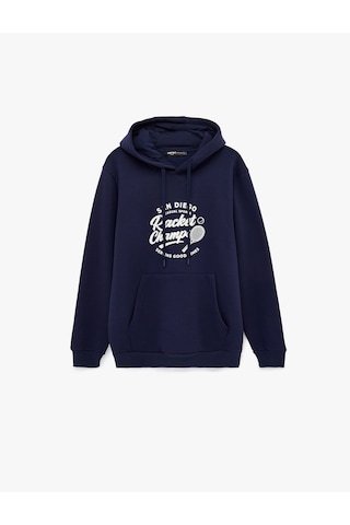 Koton Pamuklu Uzun Kollu Baskılı Kapşonlu Sweatshirt Lacivert 6wam70300mk Lacivert