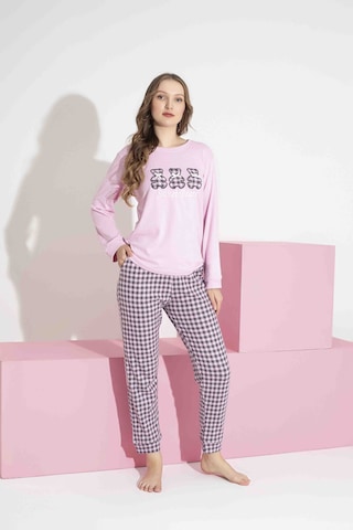 Aygebu Tarık Kadın Pembe Ayıcık Desen Anne Kız Kombin Termal Kışlık Sıcak Tutan Yumuşak Pijama Takımı