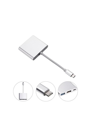 Ally 4K Type C Hdmi Görüntü Aktarıcı 3 In1 Şarj Usb Çıkışlı Kabl (293074694)-Gümüş