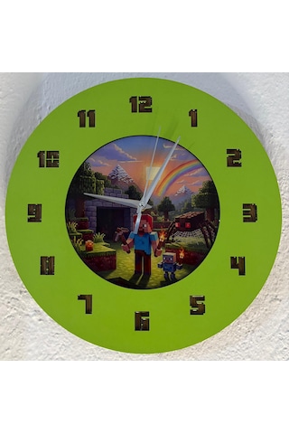 Kişiye Özel İsimli Bloklu Dünya Tasarımlı Duvar Saati Epoksi Dolgulu Resimli & Rakamlı 35 Cm Yeşil