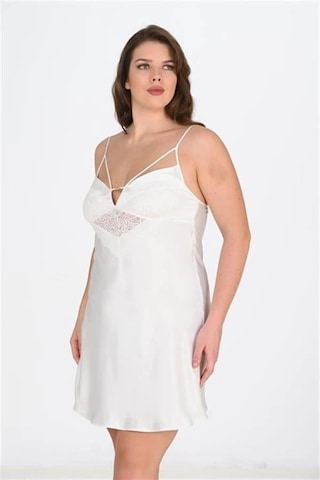 Aria's Closet Arias Closet Premium Büyük Beden Saten Dantel İşlemeli Ekru Gecelik Bigsize Ekru