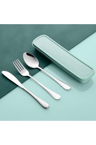 Shineyee Taşınabilir 4'lü Çelik Bıçak-çatal-küpe Seti, Yemek Utensili, Makyajlı Ayna Yüzey, Taşıma Kılıfı İçeren, Rehberlik Eden, Ev Ve Dışarı Kullanıma Uygun GÜmüş