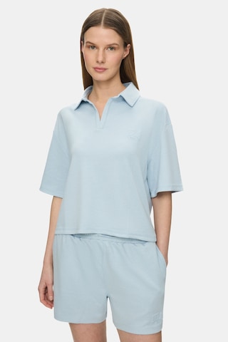 Ucla Yosemae Gök Mavi Polo Yaka Baskılı Yumuşak Dokulu Modal Kumaş Loose Fit Kadın Tshirt