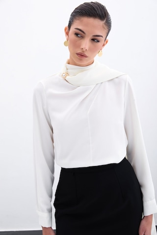 Sateen Şal Detaylı Bluz - Ekru-135956 Ekru