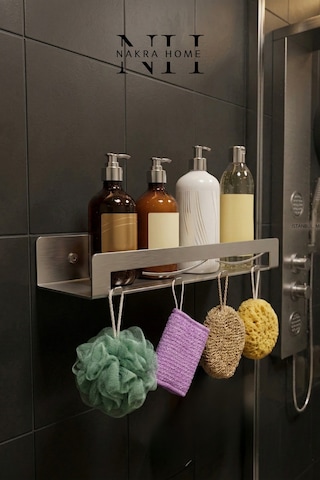 Paslanmaz Çelik Çok Amaçlı Banyo Ve Mutfak Rafı 4 Askılı, Yapışkanlı & Vidalı Kurulum Inox