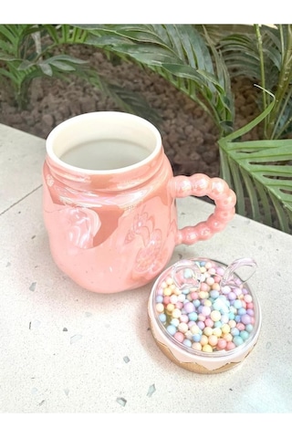 Tavşan Kapaklı Ponpon Kupa Mug Pembe