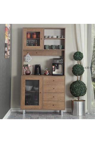 Pasific Home Grano Kahve Köşesi Çok Amaçlı Kiler Dolabı, 96 cm, Koyu Meşe
