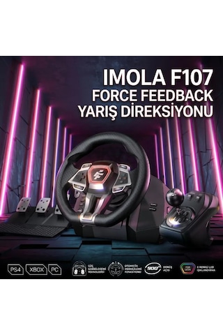 Flashfire Imola F107 Force Feedback Yarış Direksiyon Seti 900 /270 , Hall Sensörlü 3 Pedallı, 6+1 H-vites, Pc / Ps4 / Xbox Series X S / Xbox One Uyumlu