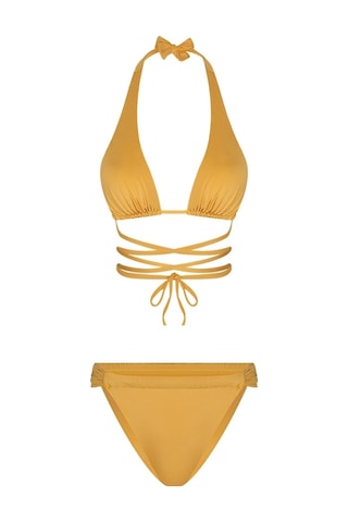 Bonesta Chandra Üçgen Bağlamalı Büzgü Detaylı Sarı Bikini Takımı