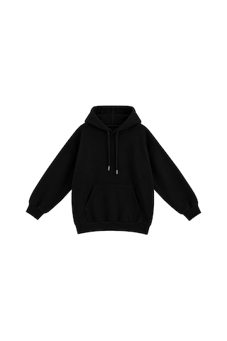 Vadon 1047 Kadın Kapüşonlu Kanguru Cepli 3 İplik Pamuklu Sweatshirt Siyah