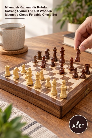 5 Adet Ahşap Satranç Takımı Mıknatıslı Katlanabilir Kutulu Satranç Oyunu 17.5 Cm Wooden Magnetic Chess Foldable Chess Set