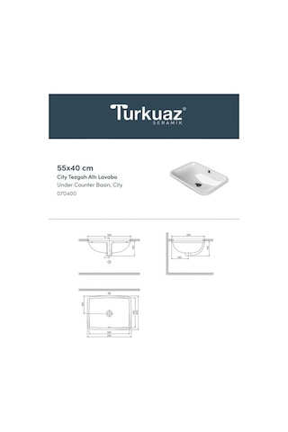 Turkuaz Seramik Cerastyle City Tezgah Altin Hilton Lavabo 55 x 40 Dikdörtgen