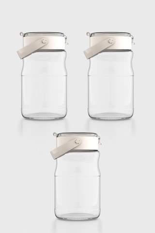 Renga Mono 1700 Ml Bej Kapaklı 3'lü Cam Kavanoz Seti 131072 Bej