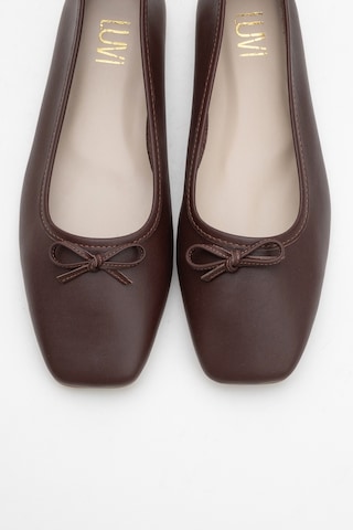 Luvishoes Luvi Shoes Sosa Kahverengi Cilt Hakiki Deri Küt Burunlu Fiyonklu Kadın Babet Ayakkabı Kahverengi