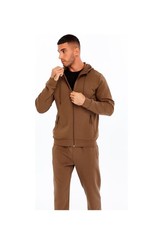 AR-MA Arma Erkek Slim Fit Interlok Kapüşonlu Sweatshirt Yandan Gizli Fermuarlı Cepli K30324989702 Kahverengi - Krem