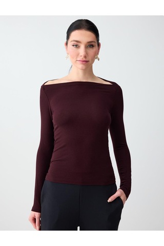 Jimmy Key Jimmy Key Bordo Kayık Yaka Uzun Kollu Örme Bluz 6sw035570562