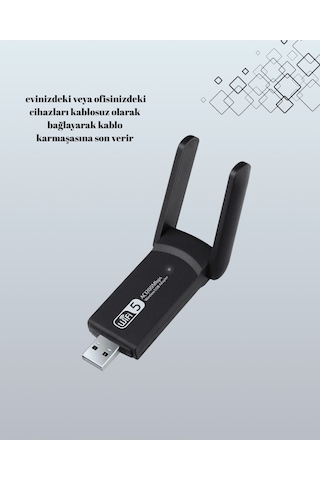 Yüksek Hızlı 1200 Mbps Çift Bant Usb Wifi Adaptör Güçlü Sinyal,