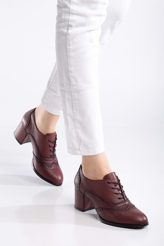 Analin Shoes Kadın Hakiki Deri Lazer Detaylı Şık Topuklu Ayakkabı Bordo