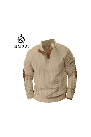 Erkekler İçin Dik Yaka Retro Günlük Kazak Haki