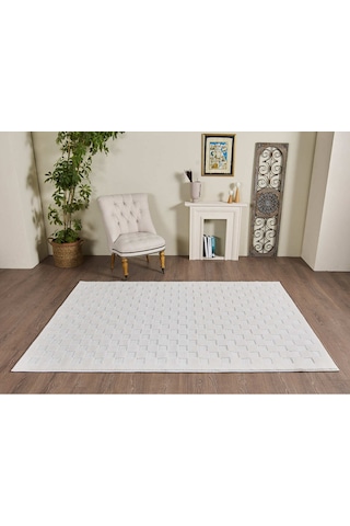 Mariesse Home Elit Bukleli Yumuşak Peluş Post Shaggy Çocuk Odası Oturma Odası Salon Mutfak Halısı 0772a Beyaz