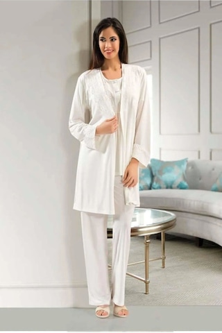 Xses 4001 Kadın Hamile Lohusa Sabahlıklı Pijama Takım-ekru