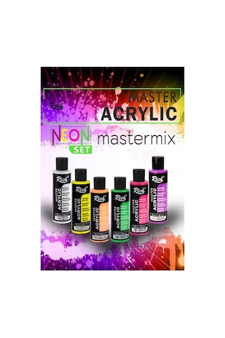 Rich Mastermix Akrilik Boya 6 Renk 60 Ml 1 Paket Neon Renkler Akrilik Boya 6 Lı Profesyonel Tuval Canvas Çok Renkli
