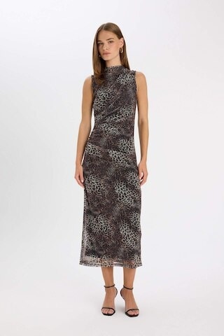 Defacto Bodycon Vücuda Oturan Bisiklet Yaka Leopar Desenli Tül Kolsuz Maxi Elbise D5061AX24AUBN192 Kahverengi