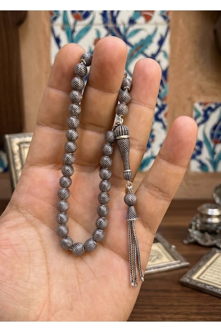 925 Ayar Gümüş Oksitli Küre Kesim 7mm Sarmal Erkek Tesbih
