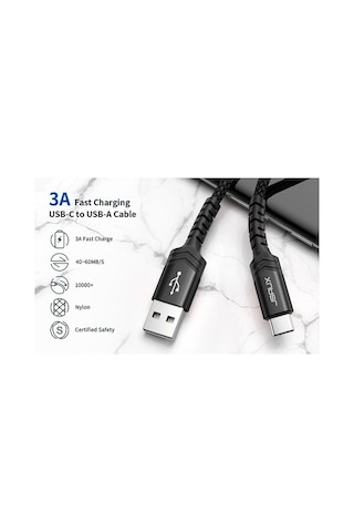 Jsaux Profesyonel Serisi Usb To Type-c 3 Amper Hızlı Şarj Ve Data Kablosu 1 Metre Cc0011