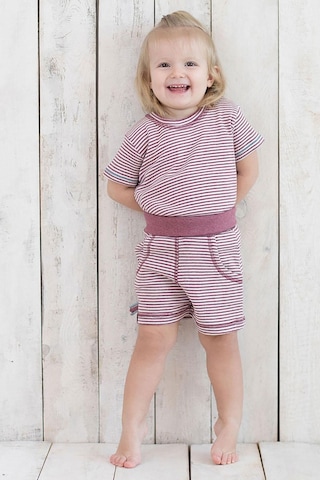 Organicera Organik Kısa Kollu T-shirt, Çizgili , Bordeaux Melange Bordo