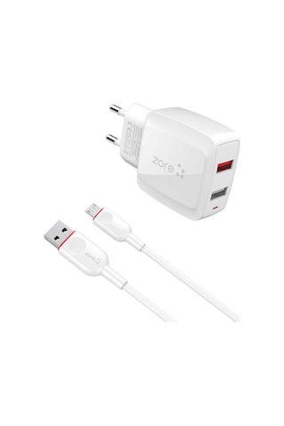 Mobilefix Vest Serisi V2 Micro 2 İn 1 Şarj Seti - Beyaz Beyaz