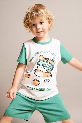 Defacto Baskılı Kısa Kollu Üst Şort Alt 2li Pijama Takımı Erkek Bebek H8217a526hser105 Ekru-er105