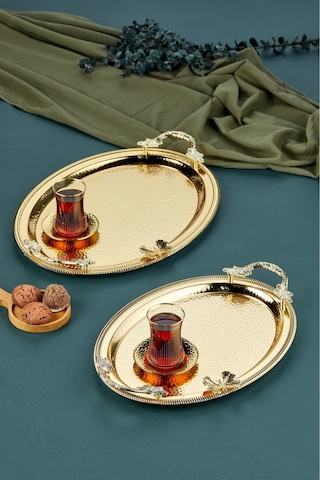 Cooker 2'li Ev Sofra Mutfak Oval Sunum Tepsisi 27 Cm Altın