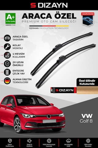S-dizayn Vw Golf 8 Ön Cam Silecek Seti 2020 Üzeri Premium Araca Özel 65-45 Cm A+ Kalite