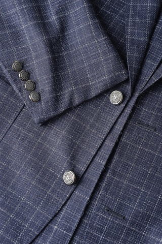 Bisse Lacivert Ekose Desenli Çift Düğmeli Blazer Ceket Pck26k26202 K39