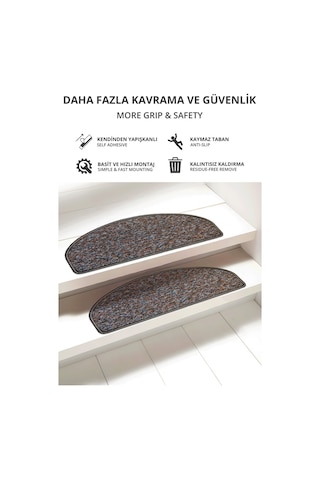 Yarım Ay Bukle Halıdan Ekonomik Basamak Ve Merdiven Paspası - Kahve Desenli / Adet Olarak Satılır Null