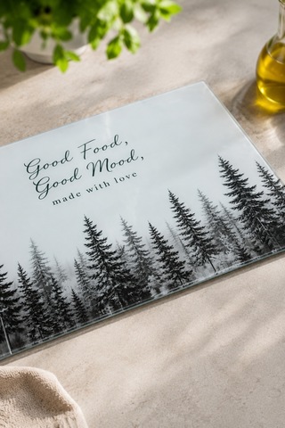 Good Mood Desenli Cam Kesim Tahtası - 25x35cm -dayanıklı Ve Pratik Kesim Matı Siyah
